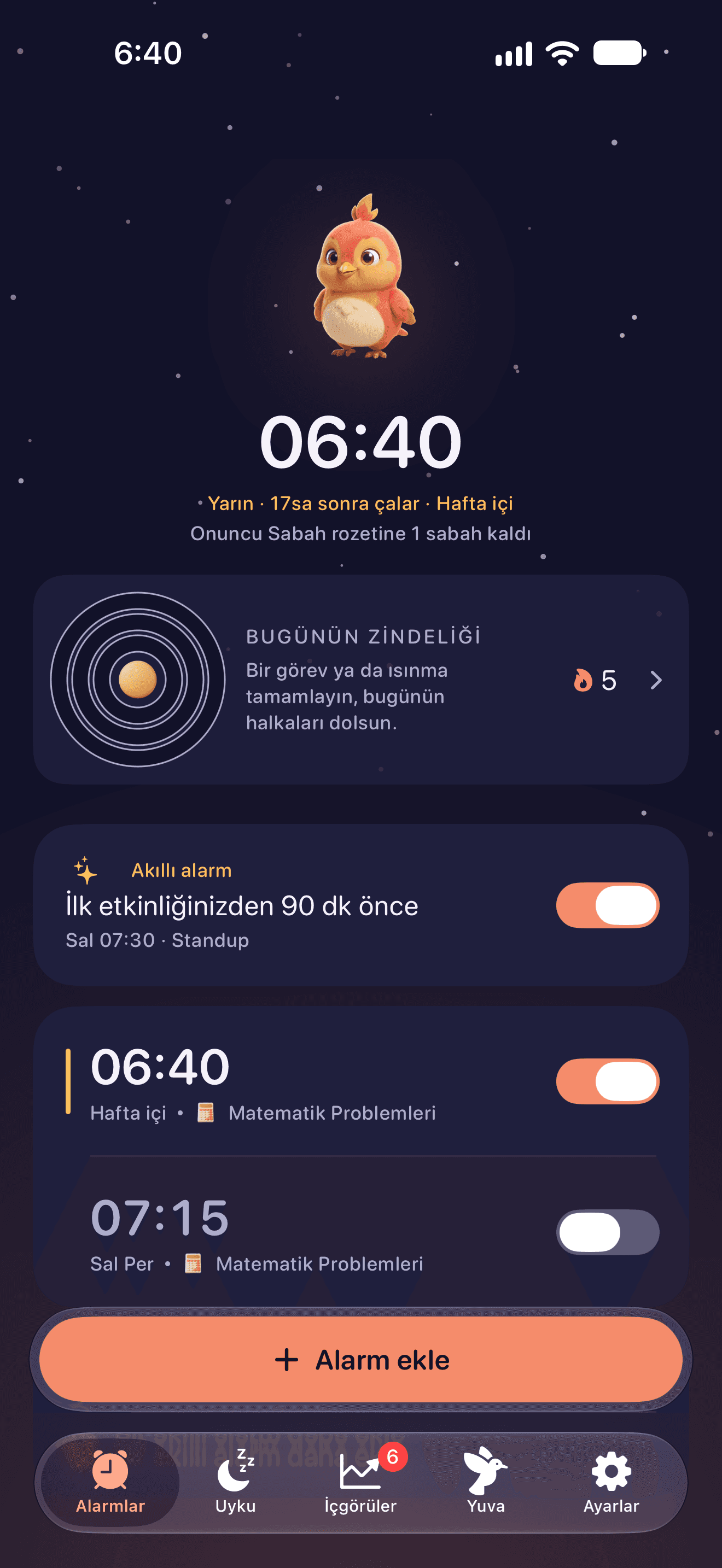Sıradaki alarm ve sabah özeti