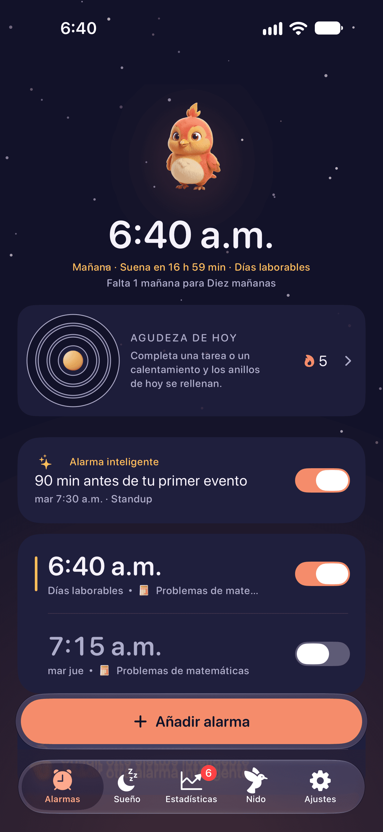 Tu próxima alarma y el resumen de la mañana