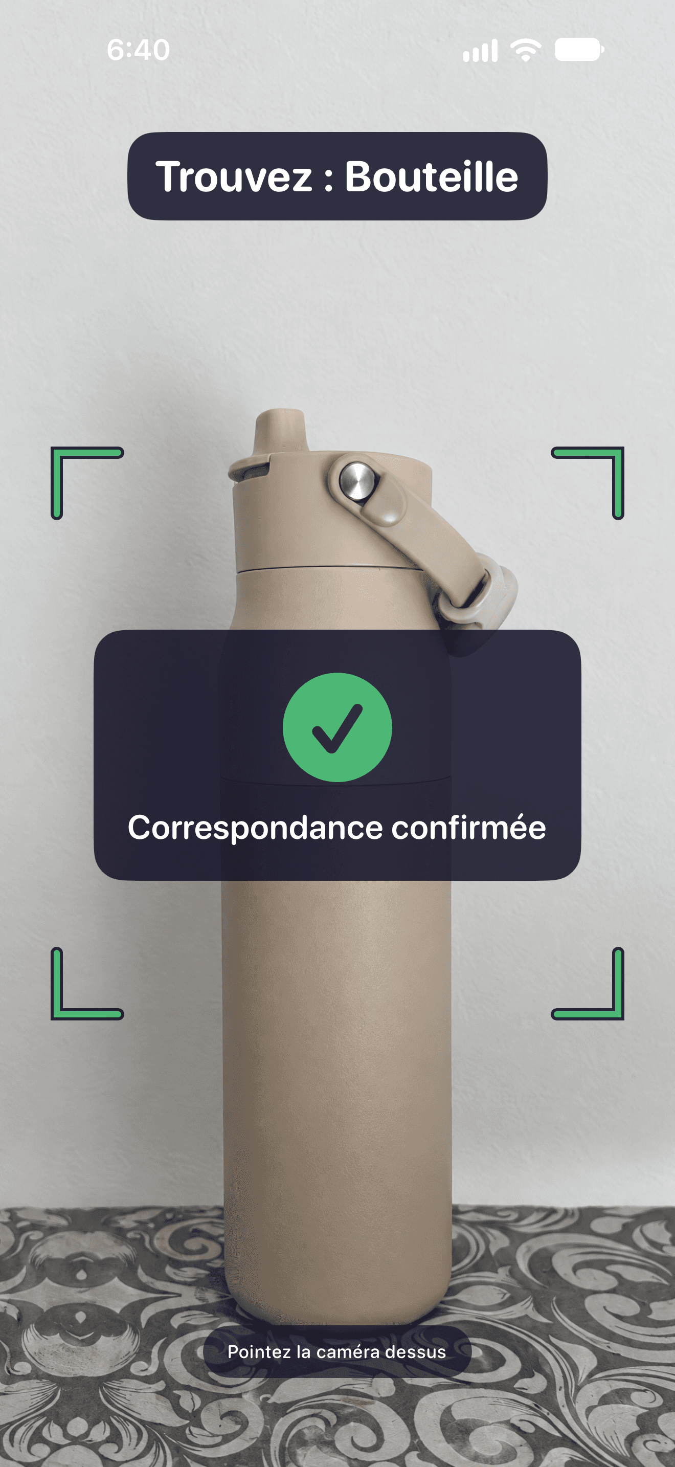 Un objet reconnu avec confirmation verte