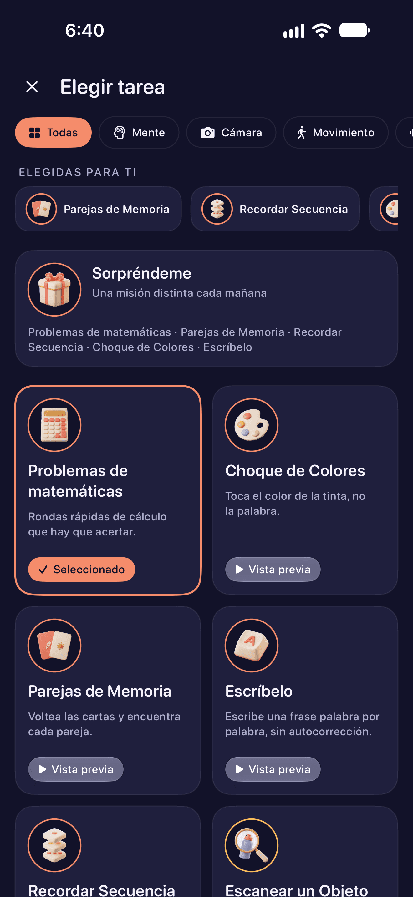 Las misiones disponibles