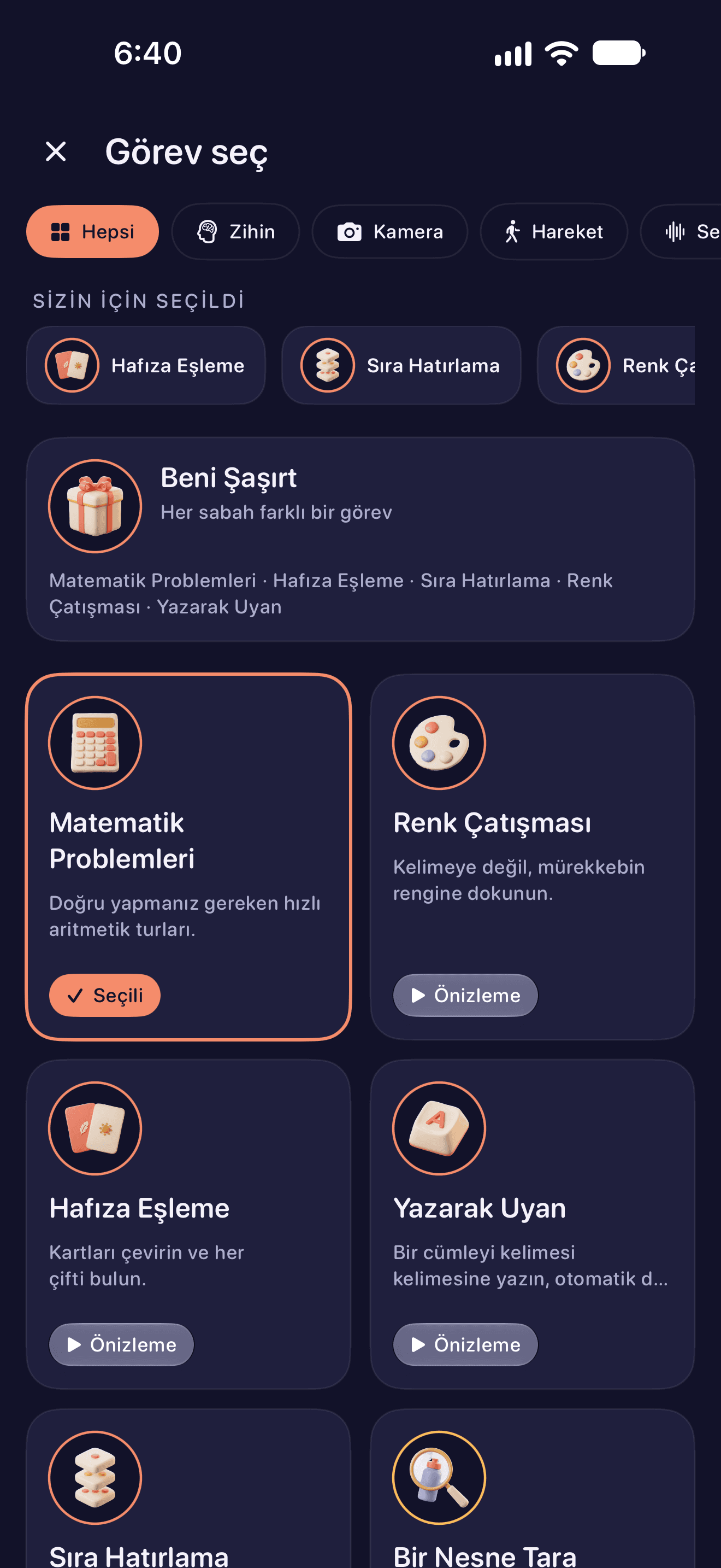 Kullanılabilir alarm görevleri