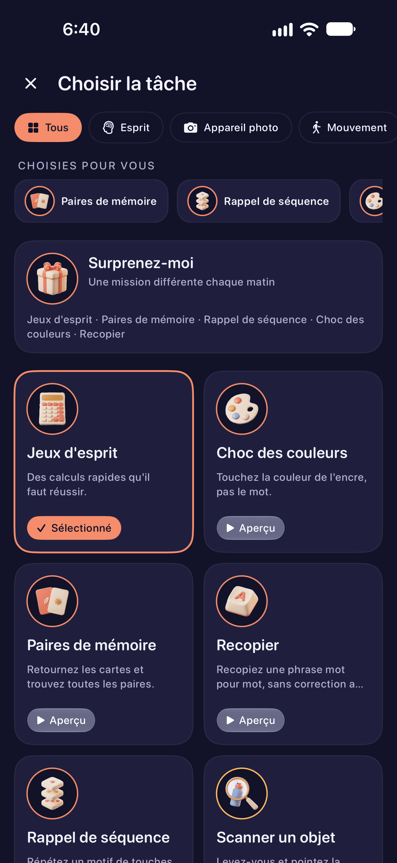 Les missions de réveil disponibles