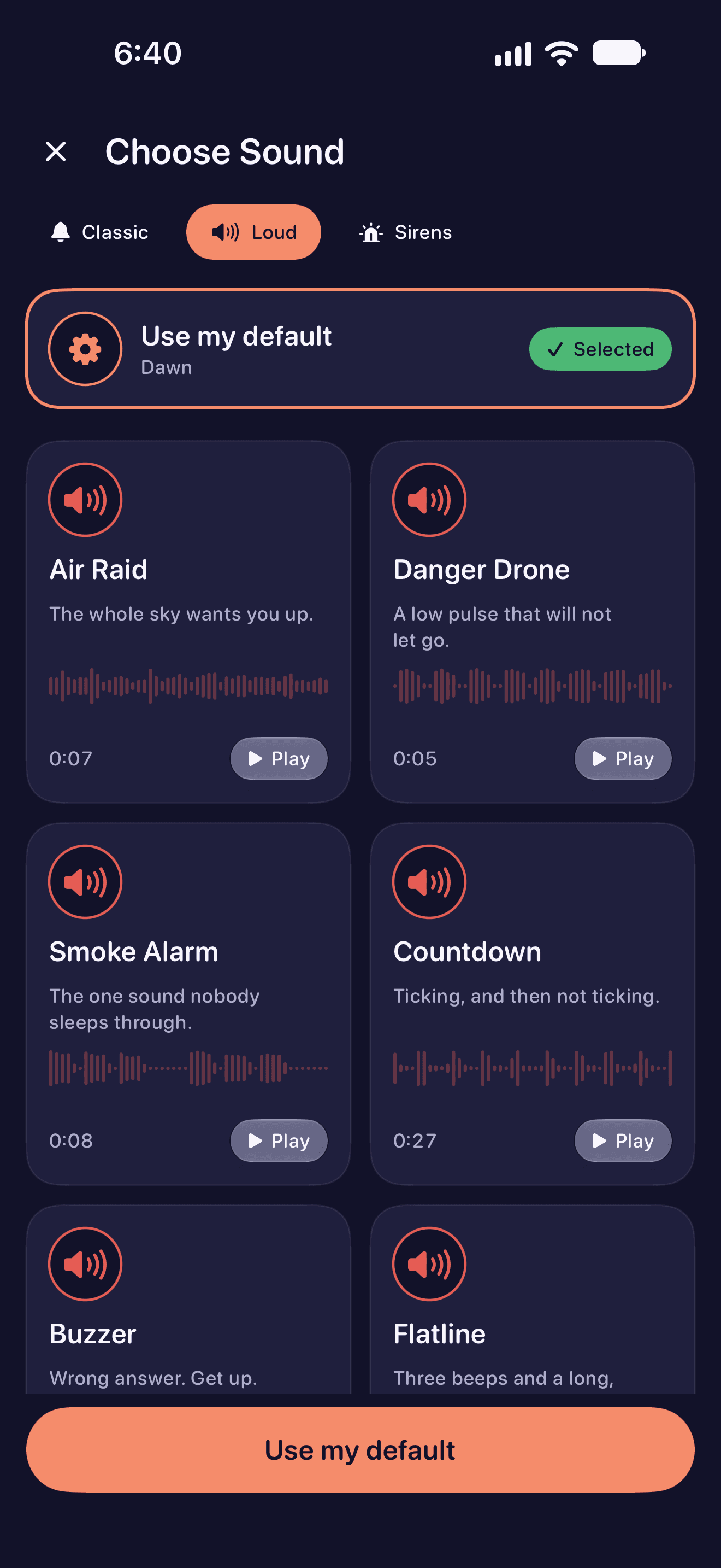 The Loud sound category and alarm tones