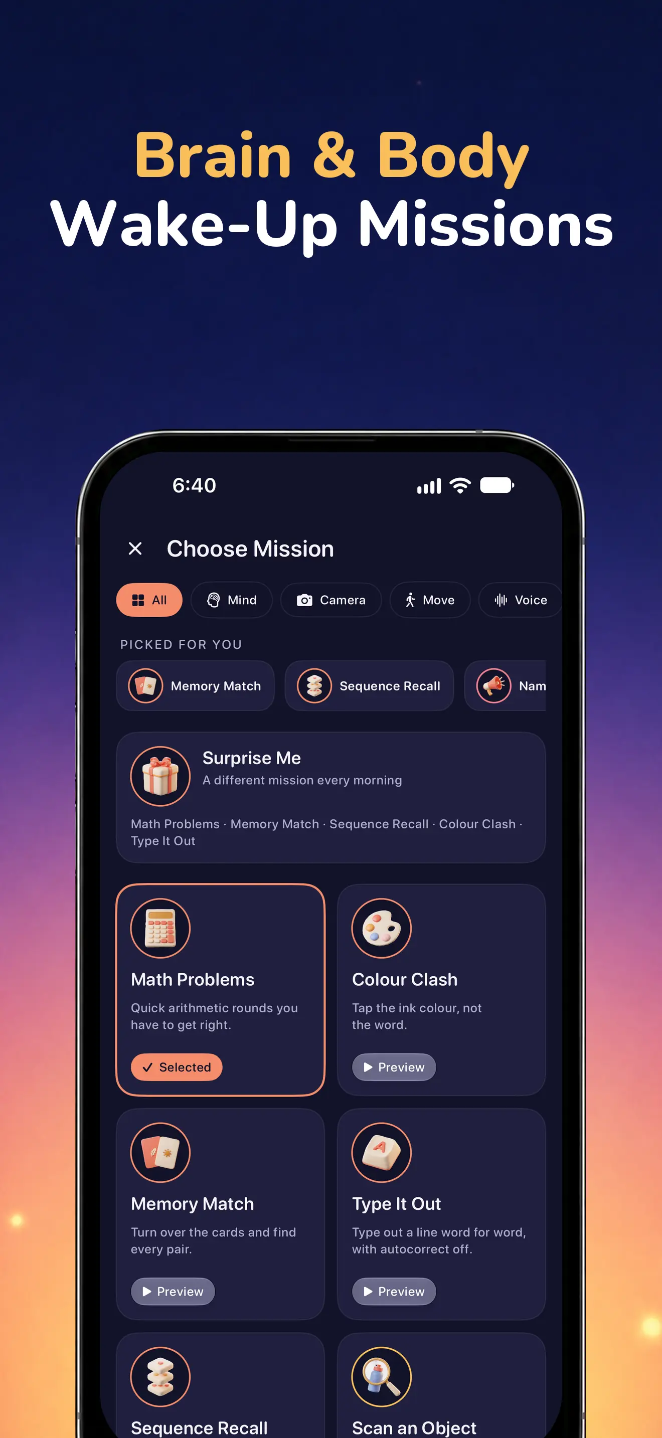 iPhone: The available alarm missions