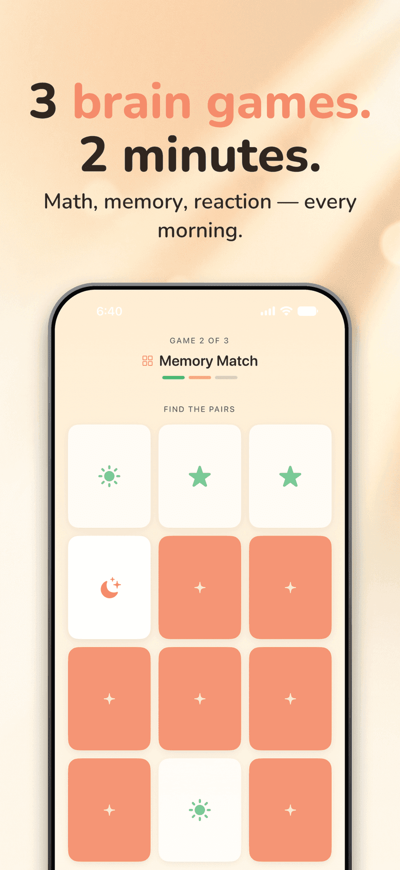 WakeSharp on iPhone: The Memory Match warm-up game