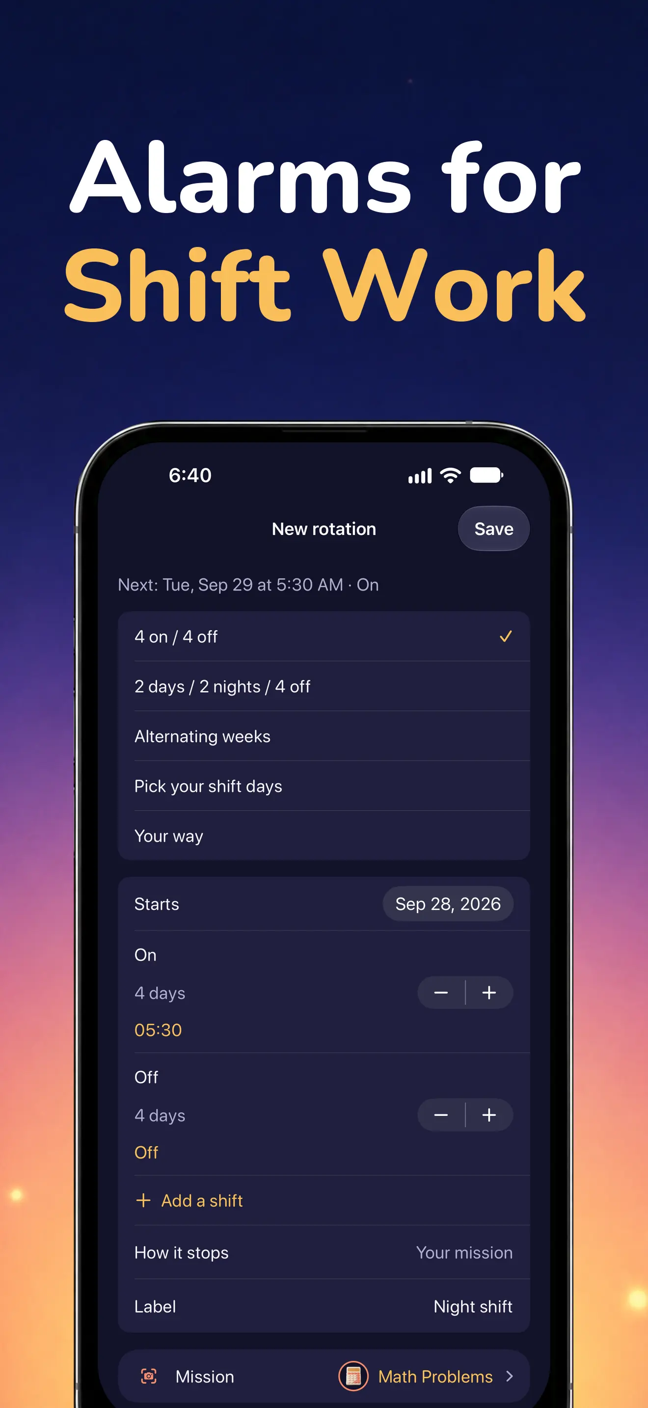 iPhone: A shift rotation and its calendar