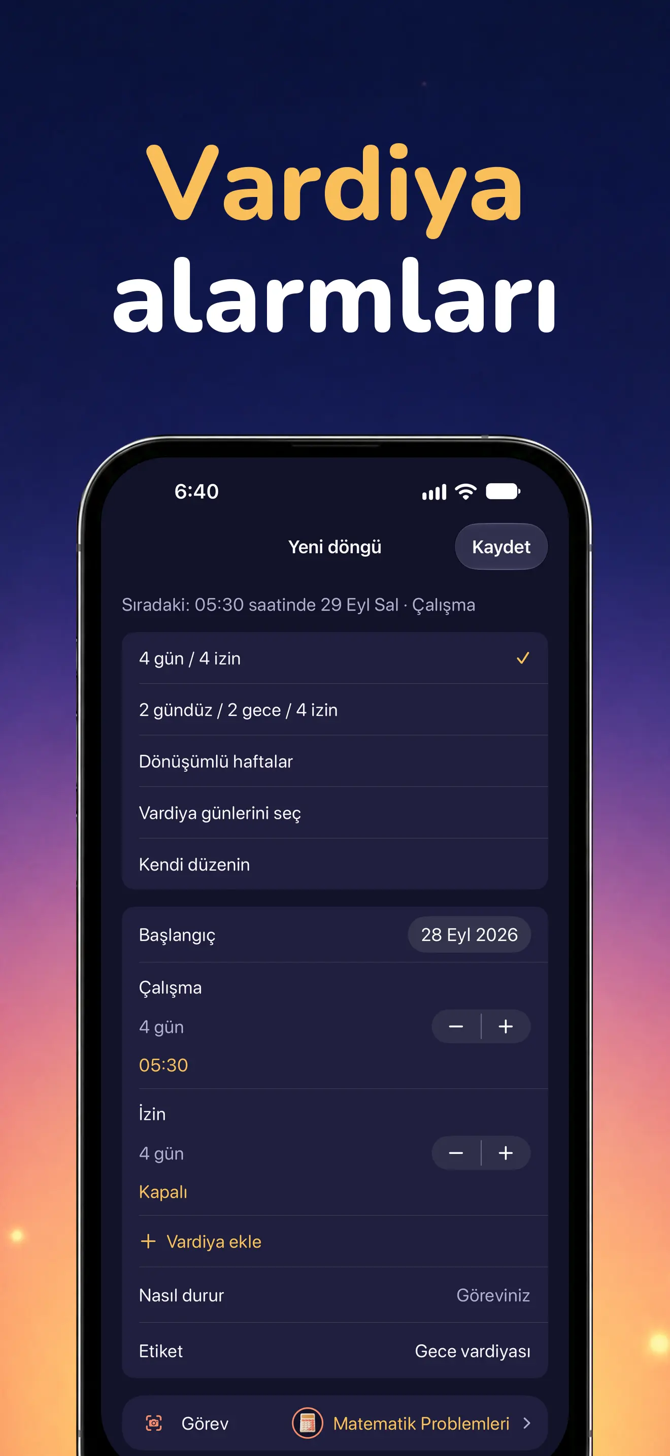 iPhone: Vardiya döngüsü ve takvimi