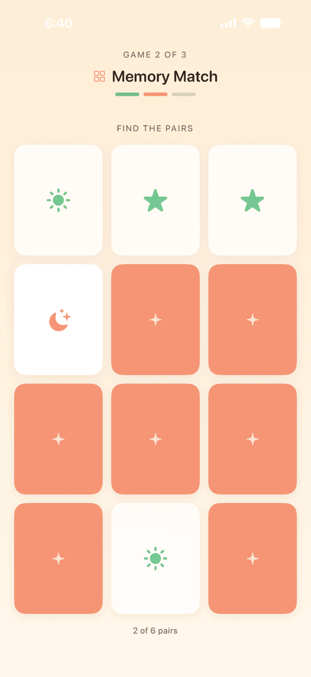 The Memory Match warm-up game