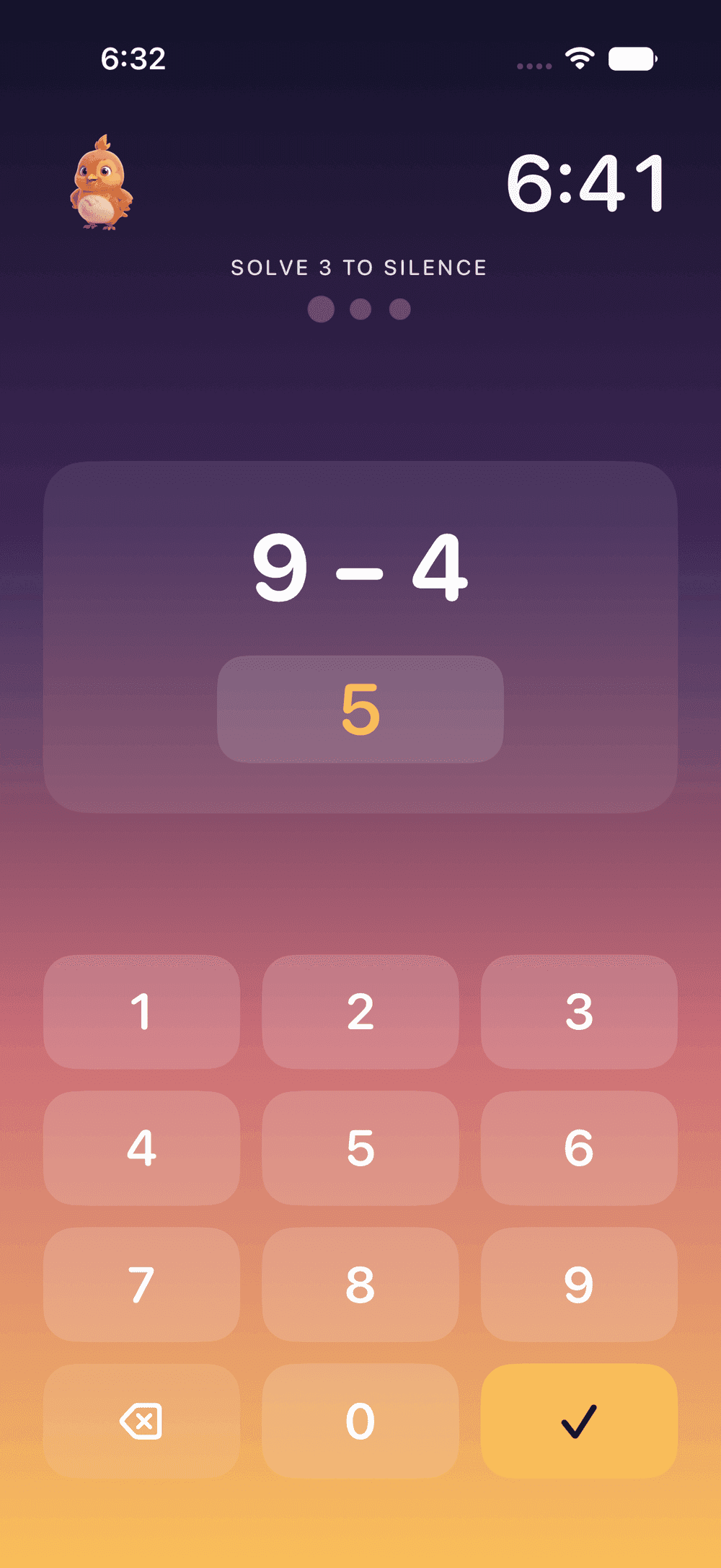 The Mind Games mission: solve 6 minus 3 to silence the alarm